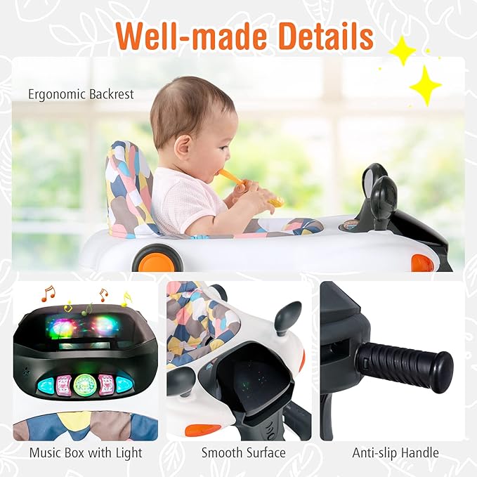 BABY JOY 2 in 1 Baby Walker, Foldable Activity Walker with Adjustable Height & Speed, Music, Lights, Mirrors, Padded Seat Cushion, Activity Baby Push Walker for Toddler Boys Girls, Ages 6-18 Months