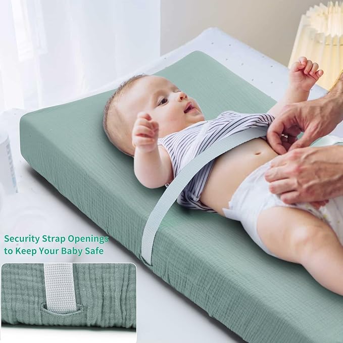 Muslin Changing Pad Cover for Baby Girls Boys-2 Pack 17"x 33" Cotton Soft Breathable Diaper Changing Pad Cover-Cozy Changing Pad Sheets-Neutral Boho Baby Showers Gift-Sage Green & Beige