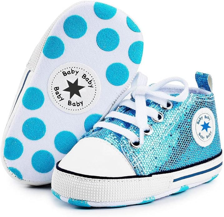 Unisex Baby Boys Girls Shoes, Newborn Infant Non-Slip Canvas Denim High Top Sneakers, Toddler First Walkers Shoes