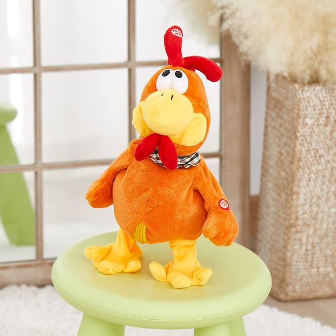 Houwsbaby 15" Electronic Squawking Chicken Toy, Easter Chicken Stuffed Animal Interactive Musical Walking Singing Waving Rooster Plush Toy with Bib Present for Kids Boys Girls Easter Thanksgiving Day