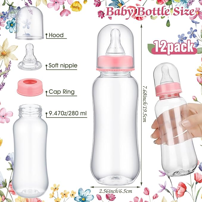 TrelaCo Wildflower Cool Baby Shower Games Wooden Bottle Chug Sign Wildflower in Bloom Gift Sets and 12 Pcs Baby Bottle Shower Favor for Wildflower Games Gender Reveal