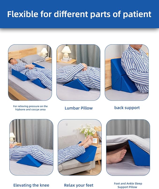 Fanwer Positioning Wedge Pillow for Side Sleeping (3 in 1), 40 Degree Triangle Bed Wedges & Body Positioners for Back Pain, Preventing Bedsores, After Surgery, Knees Elevated, Pregnancy