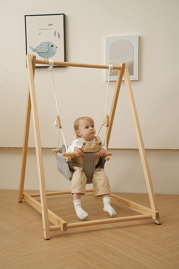 Avenlur Spruce Baby and Toddler Foldable Swing Set with Stand - Premium Montessori, Waldorf Style Self-Standing Indoor Swingset for Children 6m to 3 Yrs - Perfect for Home, Child Day Care, & Preschool
