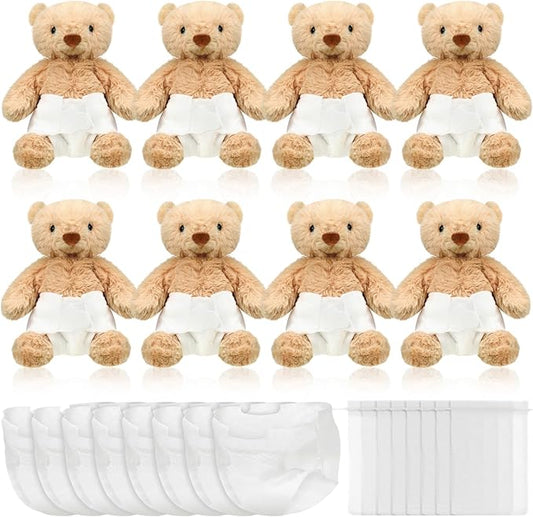8 Sets Brown Bear Blindfolded Diaper Changing Baby Shower Games Flip Cup Games Prizes 8 Plush 8 Diapers 8 Gift Bags for Baby Shower Gender Reveal Raffle Party Game