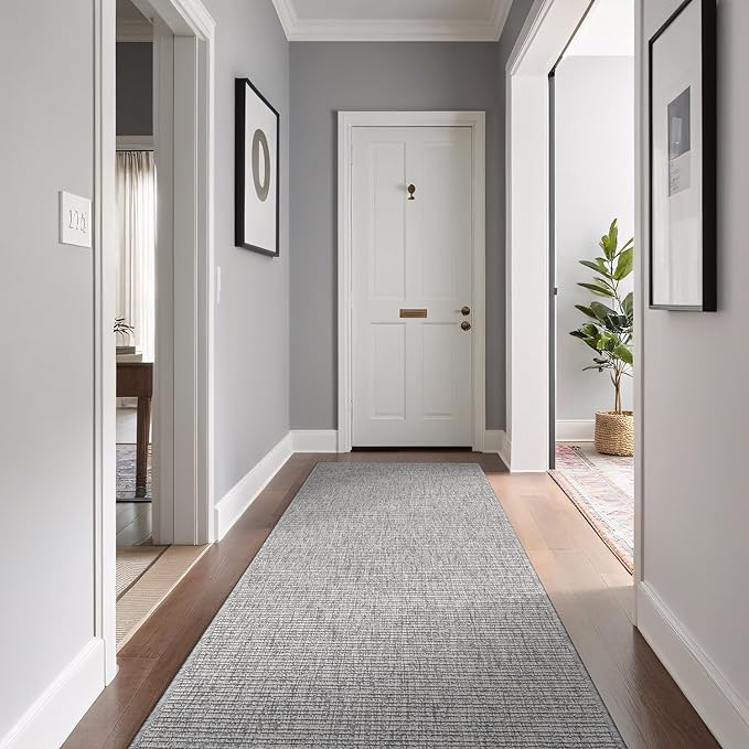 Beverly Rug Easy Jute Gray Runner Rug 2x7 Solid Washable Durable Outdoor Indoor Area Rugs for Living Dining Patio Office Stain Resistant Non Shedding Casual Indoor Outside Carpet 2 x 7 Gray