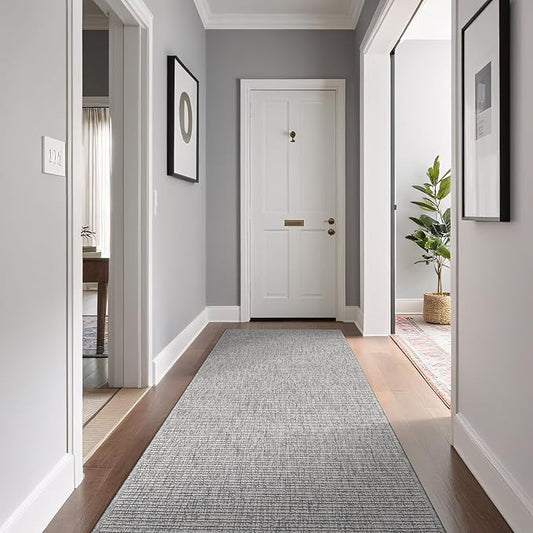 Beverly Rug Easy Jute Gray Runner Rug 2x7 Solid Washable Durable Outdoor Indoor Area Rugs for Living Dining Patio Office Stain Resistant Non Shedding Casual Indoor Outside Carpet 2 x 7 Gray