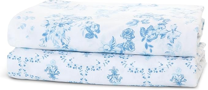 Delta Children 100% Organic Cotton Fitted Crib Sheets, Blue Botanicals + 100% Organic Jersey Cotton Baby Receiving Blankets – 30x40 Inches - GOTS Certified (Pack of 2) (Bundle)