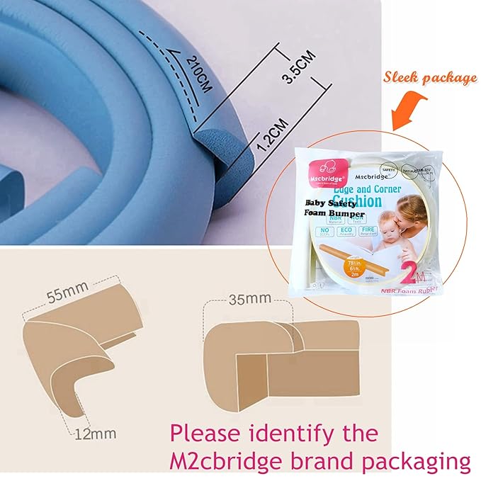 M2cbridge L Shape Extra Thick Furniture Table Edge Protectors Foam Baby Safety Bumper Guard 6.5 Ft (Off White (6.5ft x 2))