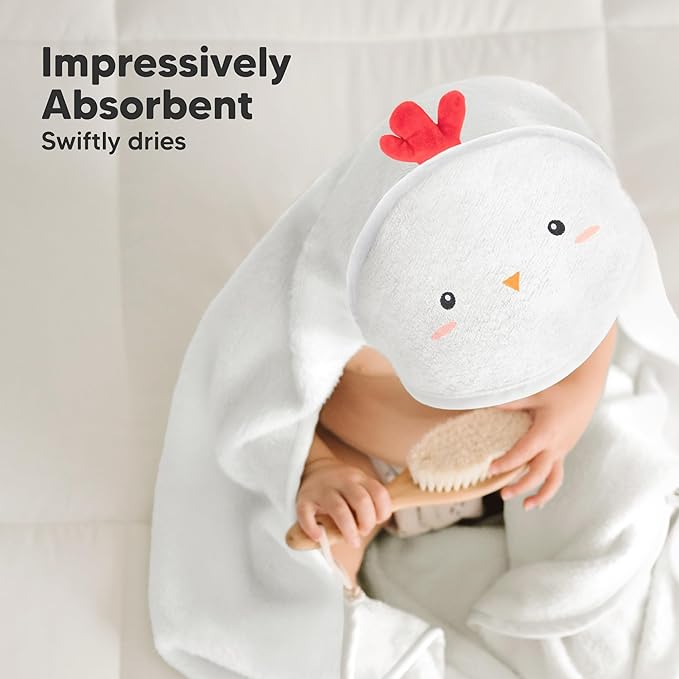 KeaBabies Hooded Baby Towel for Newborn - Viscose Derived from Bamboo Large Baby Bath Towels with Hood for Boys, Girls, Toddler, Extra Absorbent & Soft Newborn Bath Essentials (Rooster)