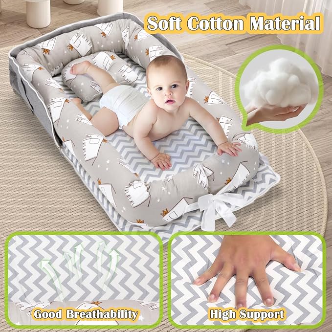 Baby Lounger for Newborn, Huggynest Portable Infant Lounger for 0-12 Months Newborn, Home Travel Dual-Purpose Baby Nest (Elephant Grey)