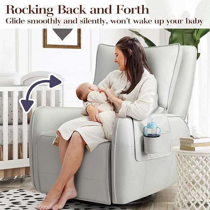 Power Recliner Rocking Chair Nursery Gliders, Electric Swivel Rocker Recliner Chair, Comfy Upholstered Living Room Reclining Chairs with Lumbar Support