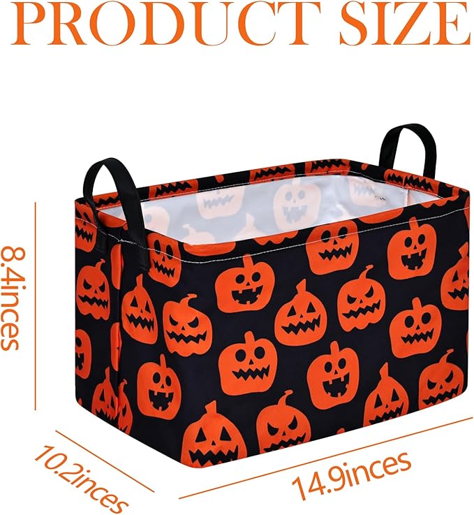 Pumpkin Halloween Party Basket, Collapsible Gift Storage Container for Kids' Toys and Clothes, Cute Organizer Box