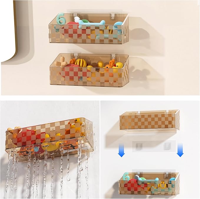 Natheeph Bath Toy Storage Holder, 2 Pack Large Capacity Bath Toy Organizer for Tub Clear Baby Bathtub Toy Storage Multi Use Shower Caddy for Bathroom, Bedroom & More (Brown)