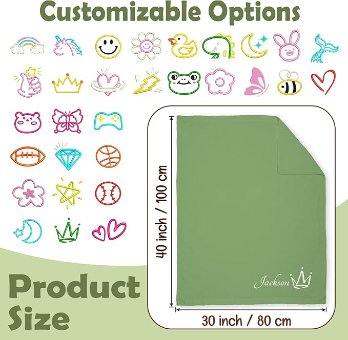 Personalized Baby Blanket with Embroidered Name, Custom Baby Blanket for Boys Girls, 30x40in Customized Baby Receiving Blankets, Personalized Christmas Birthday Boys Girls Newborn Gifts (Green)