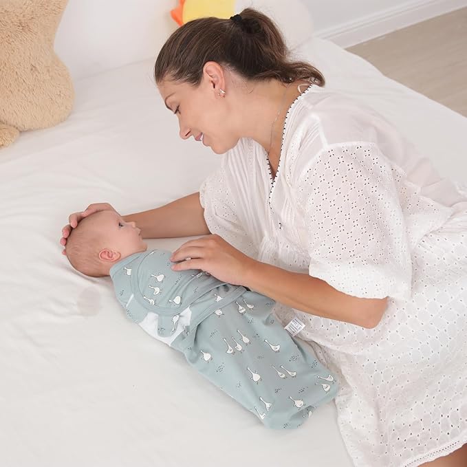 insular Baby Swaddle Wrap, Swaddle Blanket for Newborn and Infant, Adjustable Velcro Swaddling Set for Boy and Girl, Soft Cotton Baby Sleep Sack 3 Pack, Beige Swan, Small(0-3 Month)