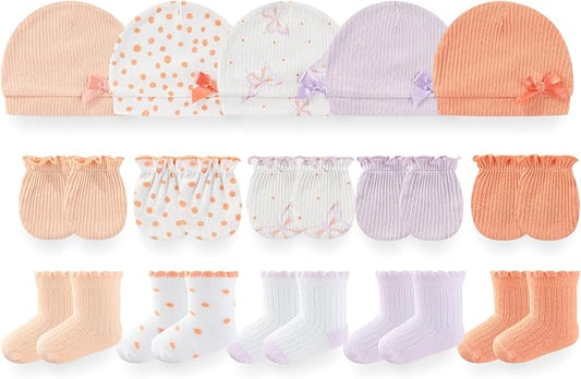 Baby Girls Boys Hats Mittens and Socks Set Cotton Infant Caps Newborn Soft Gloves 0-6 Months