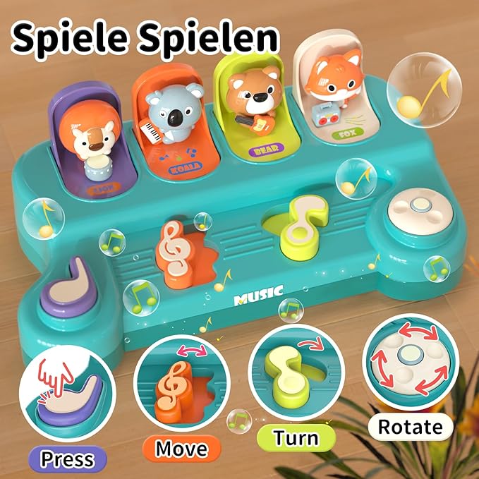 Montessori Toys for 1 Year Old Boy Girl, Early Learning Baby Musical Toys 6-9-12-18 Month, Cause & Effect Interactive Pop up Animal Toy with Music, STEM Birthday Gift for Toddler Toys Age 1-2