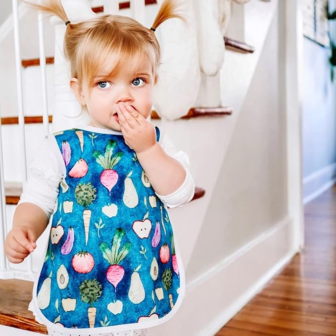 BapronBaby Organic Produce Bapron - No Neck Tie Safer Bib for Baby & Toddler - Soft Waterproof Stain Resistant - Machine Washable - Sz Preschool 3-5yrs