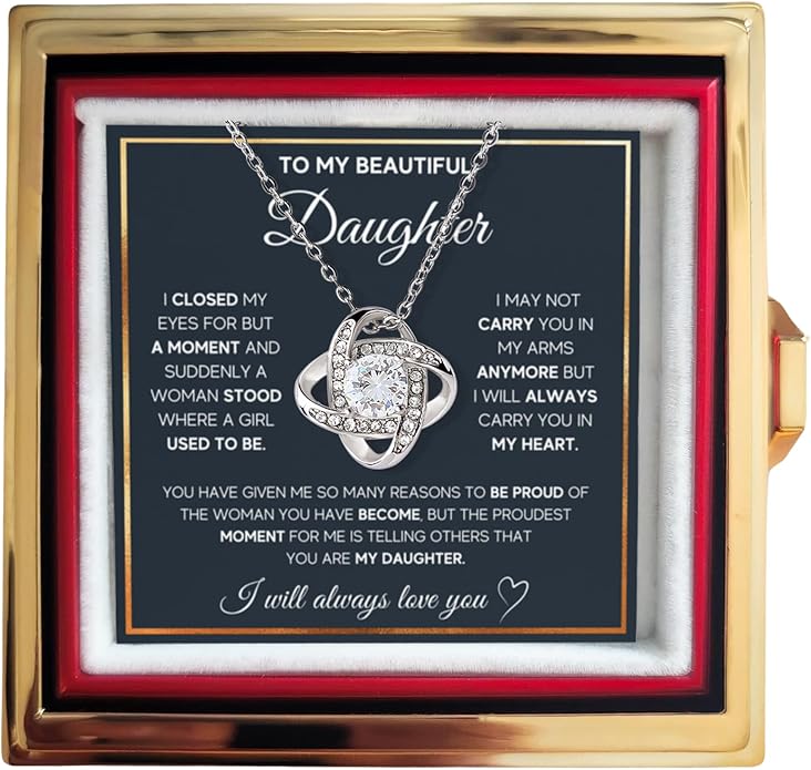 To My Beautiful Daughter Necklace from Mom & Dad | Cubic Zirconia Pendant with Heartfelt Message Card & Gift Box | Daughter Birthday, Graduation, Christmas Jewelry Gift from Parents