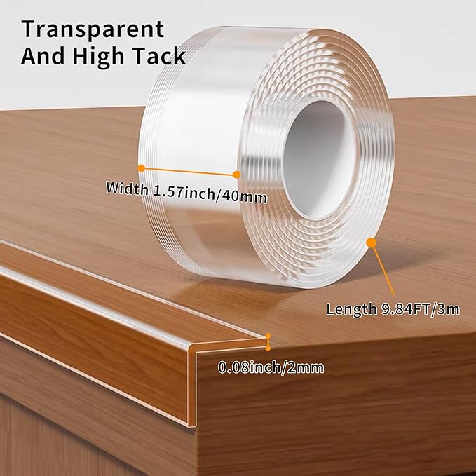1.57 in x 9.84 FT,Clear Edge Protector Strip Sharp Edge Wrap Cover Tape,Self Adhesive Protective Bumper Guards for Cabinet Door Desk Glass Table Bed Furniture, Kitchen Countertop, Waterproof