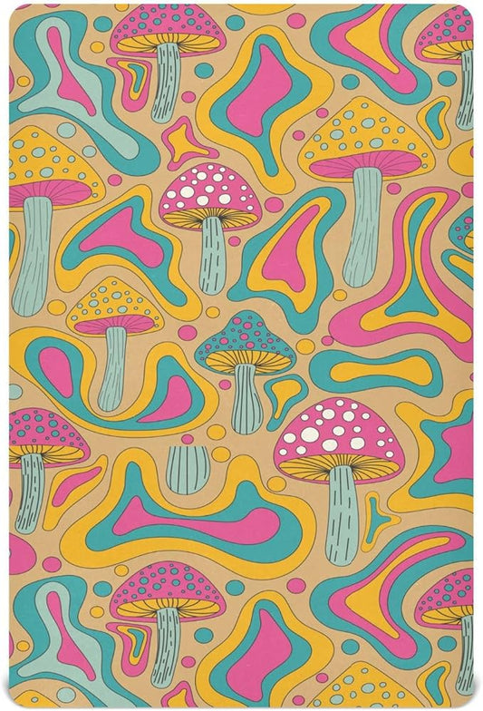 Colorful Mushroom Crib Sheets for Neutral Bassinet Play Sheets,Sheets Toddler Bed Sheets for Baby Boys Girs 39 * 27 * 5in