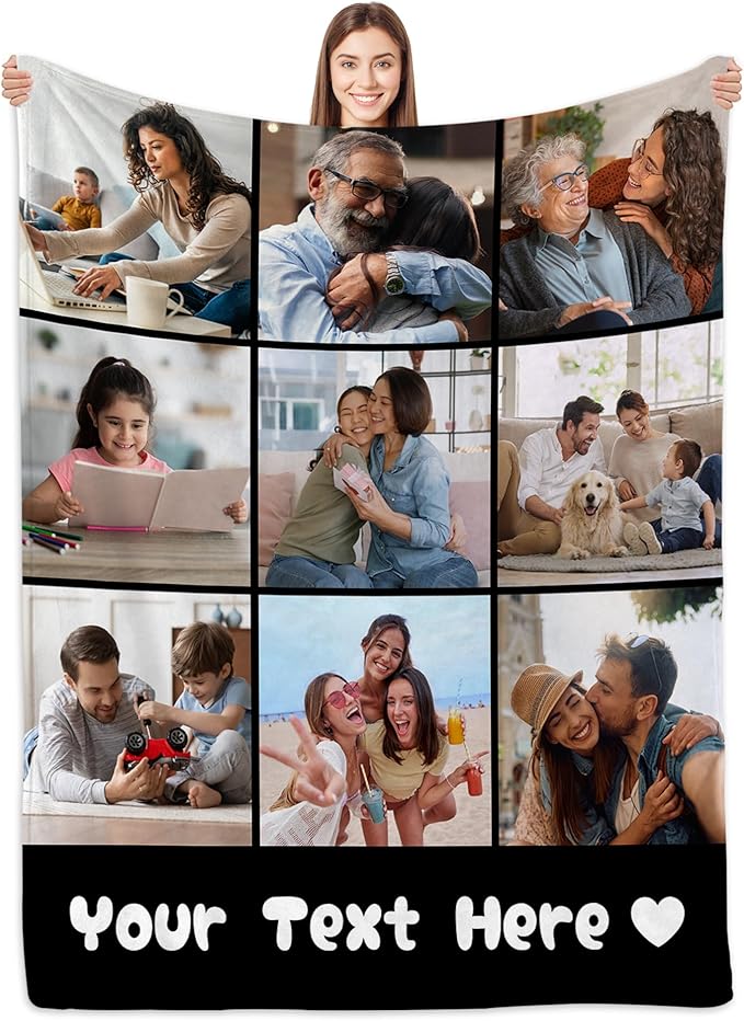 Custom Blanket with Picture Text, Customized for Mom, Dad, Couple, Girlfriend, Boyfriend, Wife, Husband - Perfect for Christmas, Birthday