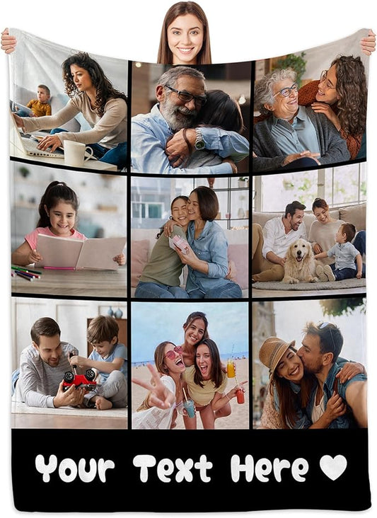 Custom Blanket with Picture Text, Customized for Mom, Dad, Couple, Girlfriend, Boyfriend, Wife, Husband - Perfect for Christmas, Birthday