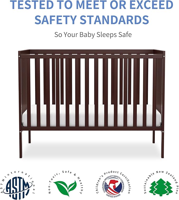 Baby Crib 5-in-1 Convertible, Wooden Nursery Cribs Converts to Toddler Bed, Daybed and Full Size Bed, 3 Adjustable Base, Non-Toxic Finish (Espresso)