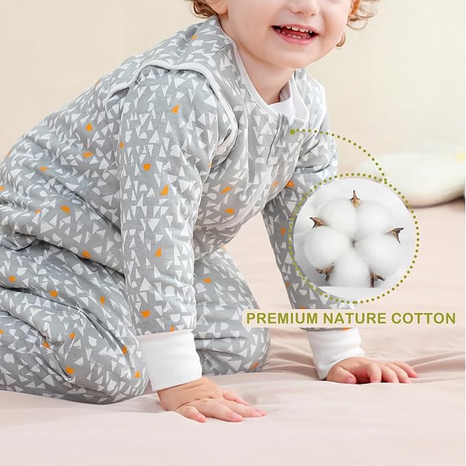Super Soft Removable Long Sleeve 2.5 TOG Sleep Sack with Legs, 100% Cotton Winter Toddler Sleeping Sack with Feet, Graphic, Size L