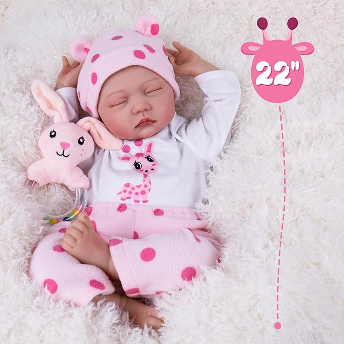 Aori Lifelike Reborn Baby Dolls - 22 Inches Realistic Newborn Girl Doll That Look Real with Feeding Kit & Gift Box for Kids 3+