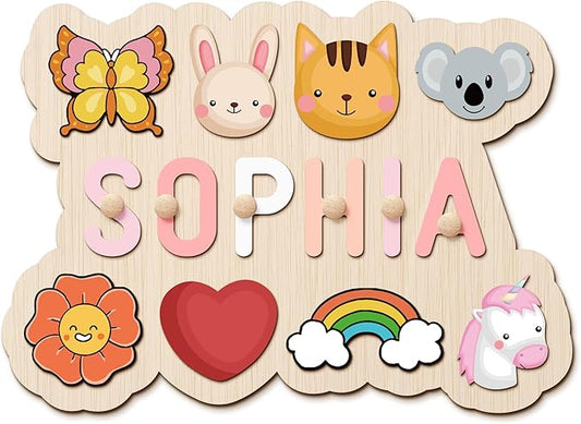 Personalized Name Puzzle - Custom Wooden Puzzle for Toddlers 1-3 - Unique Baby Shower, Christmas & 1st Birthday Gift for Boys and Girls - Keepsake Montessori Toy (Wave)