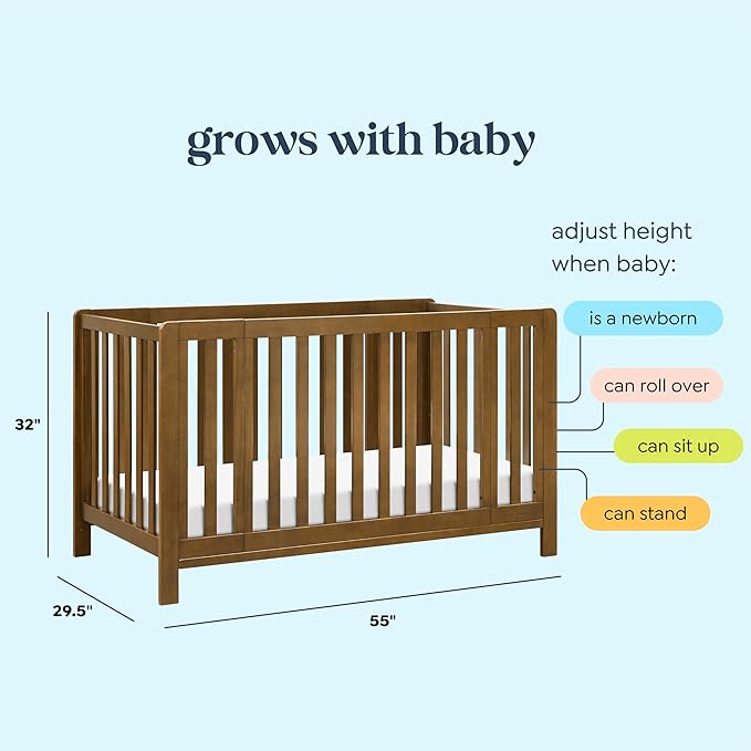 Carter's by DaVinci Colby Grow 6-in-1 Convertible Crib - Converts to Portable Bassinet, Full-Size Baby Crib w/Removable Wheels, Toddler Bed, Junior, Full-Size Bed - GREENGUARD Gold Certified - Walnut
