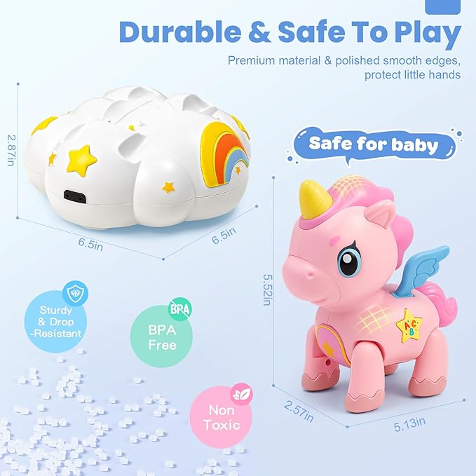 Duchong Baby Toys 6-12 Months Girls Boys, Unicorn Crawling Toys with Music, Sensory Development Learning Toy for 1 Year Old, Christmas Birthday Gifts for Toddler 9-12-18 Months