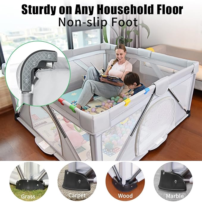 Foldable Baby Playpen 59X71 inch, iTiLike Playpen for Babies and Toddlers with 50 PCS Ocean Balls & 4 Handles, Indoor & Outdoor Kids Safety Play Pen Area, Portable Travel Play Yard