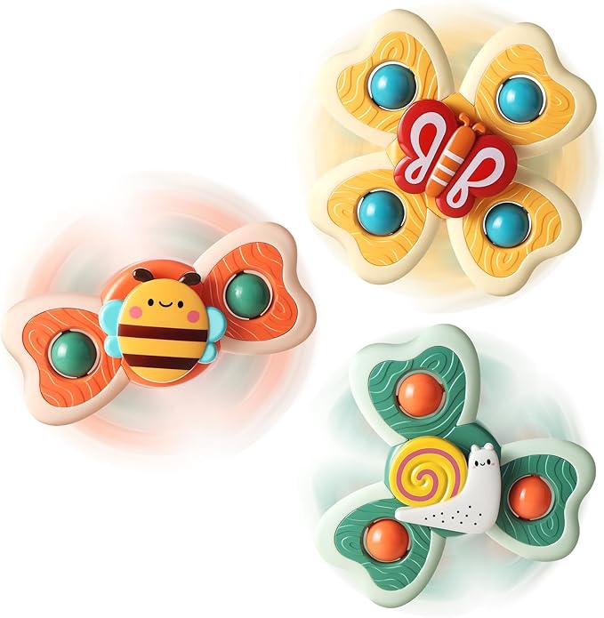 ALASOU 3PCS Suction Cup Spinner Toys for 1 Year Old Boy Girl|Spinning Top Baby Toys 12 18 Months|1 2 Year Old Boy Birthday Gift|Baby Bath Toy for Kids Ages 1-3|Sensory Toy for Toddlers 1-3