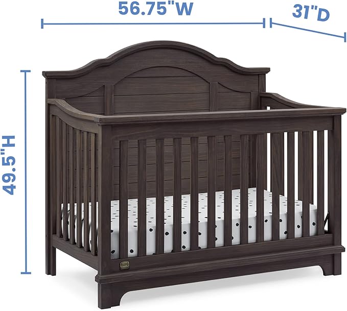 Delta Children Simmons Kids Asher 6-in-1 Convertible Crib with Toddler Rail, Rustic Grey