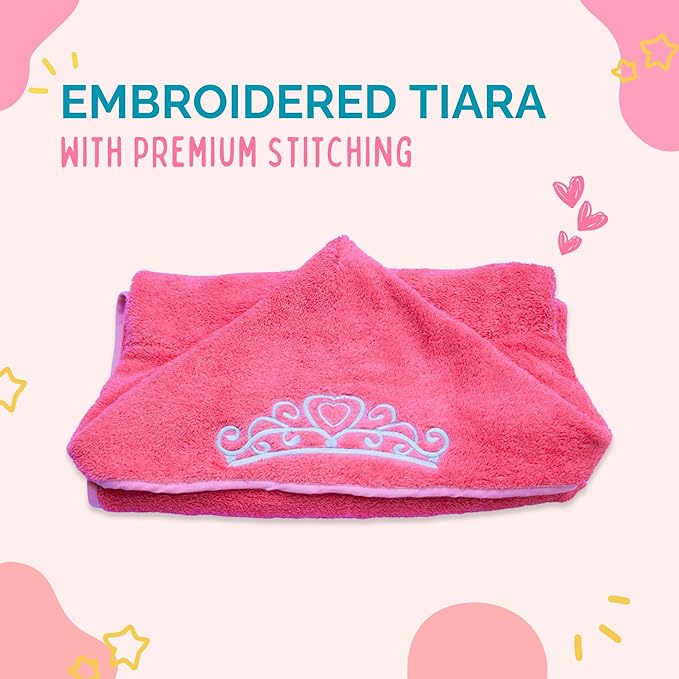 Princess Baby Bath Towel [Pink] Hooded Toddler Towels For Girls Up to 10 Years - Oversized Baby Towel With Super Absorbent 100% Cotton - Soft and Cozy Beach Towel - Full Coverage Kids Bath Towels