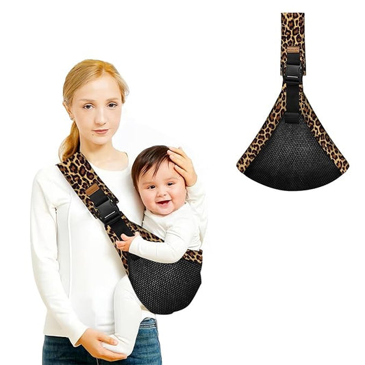 Baby Sling Carrier,Baby Carrier Newborn to Toddler,Adjustable and Lightweight Toddler Carrier(10-30lbs),Baby Sling with Safety Buckle(Mesh,Leopard Print)
