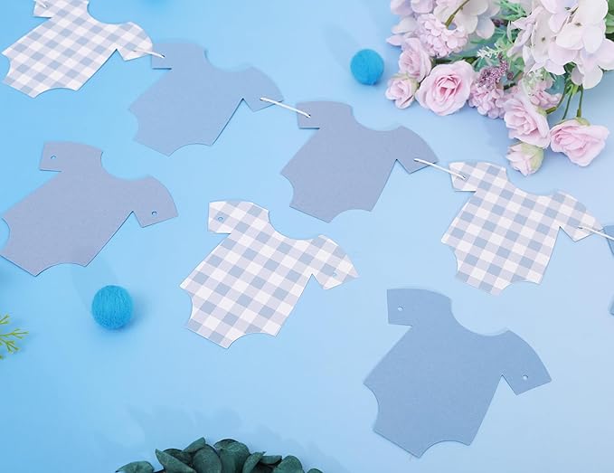 Blue Bodysuit Banner - Blue Gingham Banner,Baby Shower Decoration,Blue Baby Shower Bunting,Girl Boy Baby Shower Decor (bule)