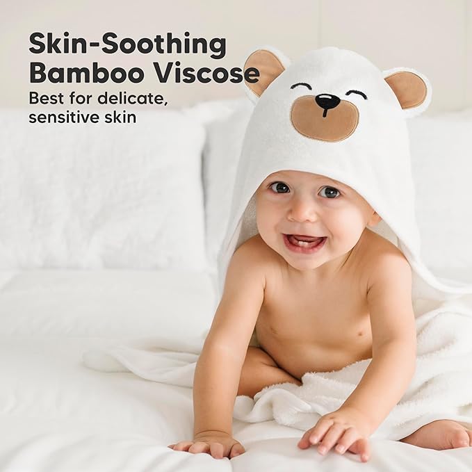 KeaBabies Hooded Baby Towel for Newborn - Viscose Derived from Bamboo Large Baby Bath Towels with Hood for Boys, Girls, Toddler, Extra Absorbent & Soft Newborn Bath Essentials (Grizzly)