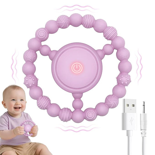 Vibrating Sensory Chew Toy for Babies & Autism Support - USB Rechargeable Baby Teething Toy with 3 Vibration Modes, Safe Silicone Chewers for Toddlers 6+ Months(Pink)