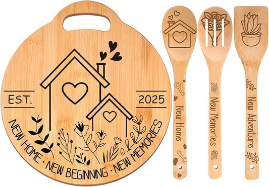 House Warming Gifts New Home, Engraved Bamboo Cutting Board Set, Perfect Housewarming Gifts, New Home Ideas Gifts for Women Men Homeowner, New Home New Adventure New Memories 2025