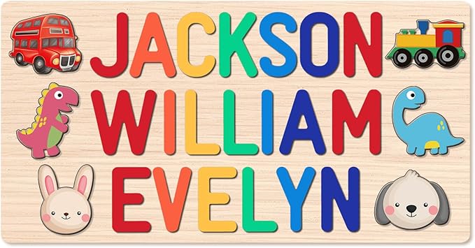 Personalized Name Puzzle for Kids, Custom Wooden Name Puzzle for Toddlers 1-3, 1st Birthday Easter Gifts for Kids, Alphabet Puzzle Engraved Text On Back, Toddlers Toys