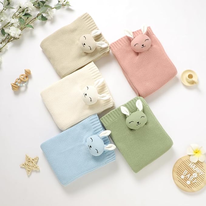 LAWKUL Bunny Lovey Baby Blanket Soft Plush Security Blanket Knit Snuggle Comfort for Newborns Toddlers Boy Girl Green 40x30in