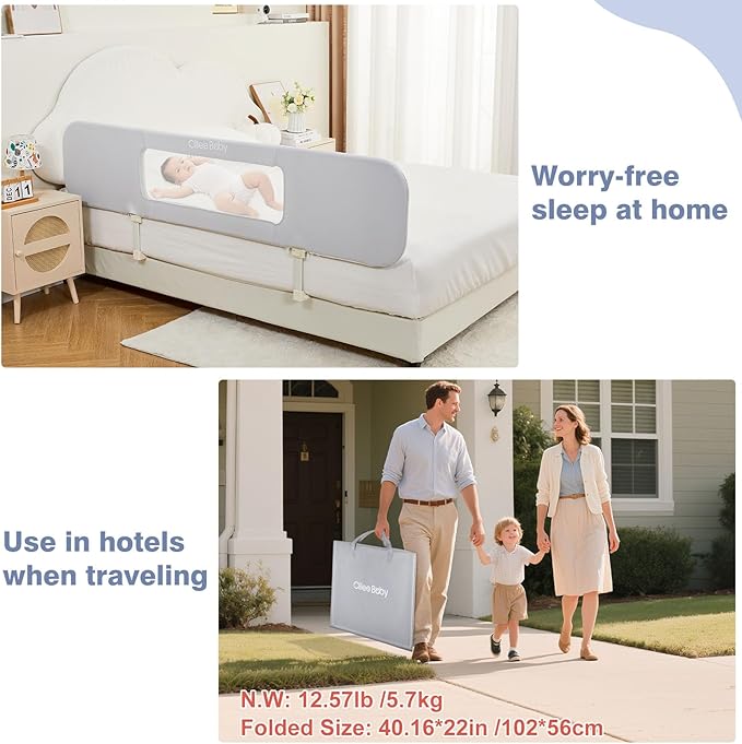 Ciilee Baby Bed Rail for Toddlers Extra Large 72.83" L Kids Rails Guard for Twin, Full, Queen, King Bed Adjustable Children Side Railing Safety Bedrail Foldable Barandas para Camas de Niños (Grey