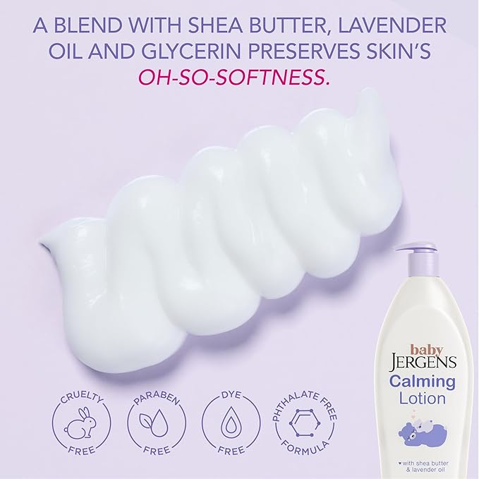 Jergens Baby Calming Lotion, Baby Calming Lotion, Lavender Baby Lotion, Baby Moisturizer with Shea Butter and Lavender Oil, 16.8 Fl Oz