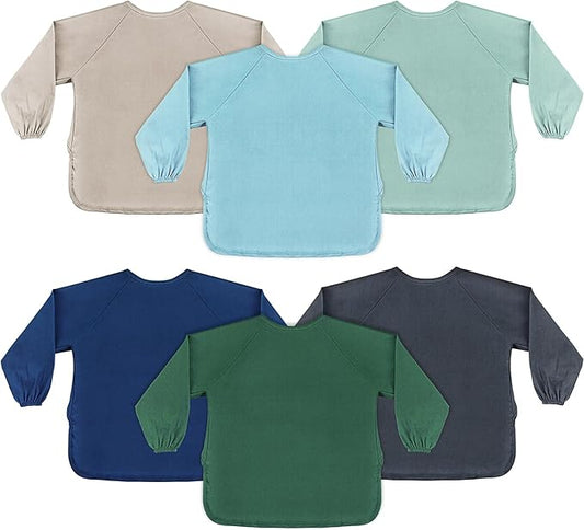 Jeyiour 6 Pack Long Sleeve Baby Bibs Mess Proof Bib Washable Feeding Bib Waterproof Smock Bib for Infant Toddler 6-24 Months