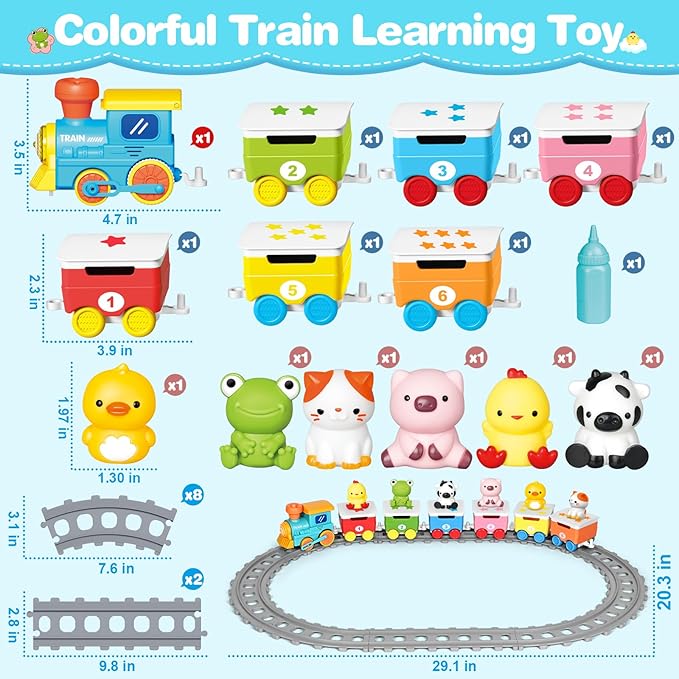 Learning Toy for Toddlers 1-3, Electric Toys Trains with Lights, Music & Steam, Counting, Matching & Sorting Montessori Toy with 6 Animal Finger Puppets, Birthday Xmas Gifts for Baby Boys Girls 12-18M
