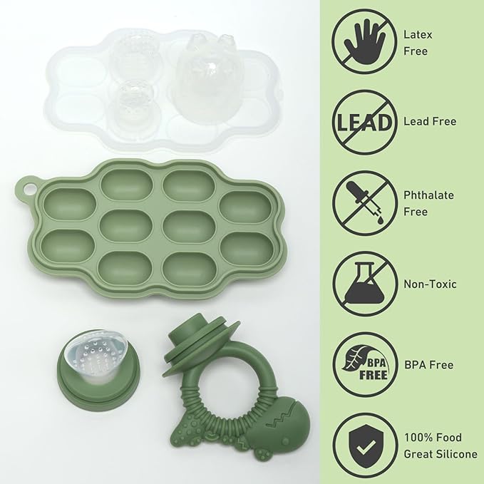 Breastmilk Popsicle Molds & Fruit Feeder Pacifier, Silicone Baby Food Freezer Tray Storage Containers for Infant Teething Self Feeding (1 Set)