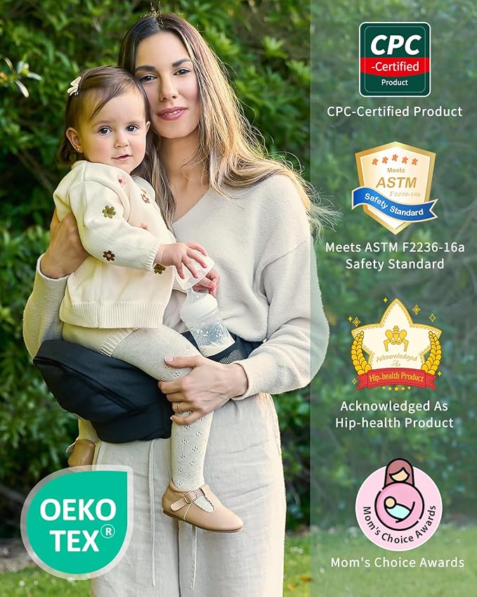 GROWNSY Ultra-Comfy Baby Carrier with Hip Seat, Enhanced Safety, Hands-Free Support for Newborn to Toddler (0-50 lbs), Multiple Pockets, Ergonomic, Adjustable Waistband, Minimalist Design – Black